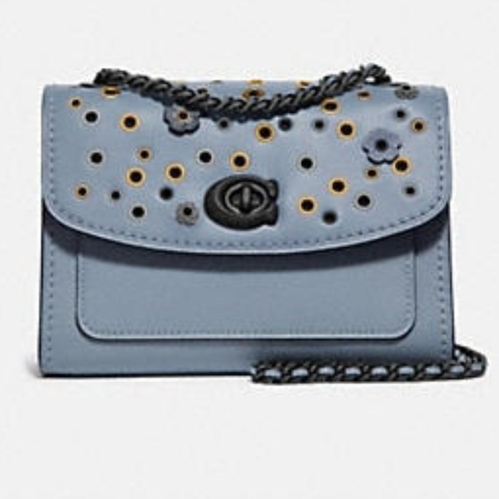 NWT Authentic Coach Parker 18 With Scattered Rivets Blue Leather Bag